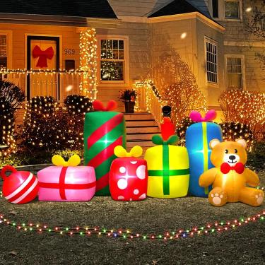 Imagem de KOOY Infláveis Gigantes de Natal de 10 Pés, Decorações Ao Ar Livre, Caixas de Presente e Urso, Decorações de Quintal Explodidas com Luz Led para Decorações Ao Ar Livre de Natal Infláveis para Festas d