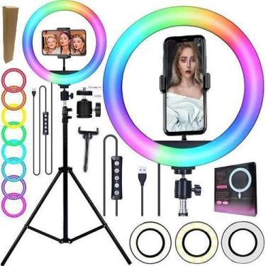 Imagem de Ring Light Grande Anel Led Luz Iluminador Rgb Colorido Hing Light 26cm