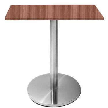 Imagem de Mesa Beta Inox 75 cm (Altura) Disco Redondo Tampo MDP Quadrado 60 cm (Larg) x 2,50 cm (Alt) Walnut