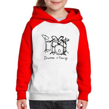 Imagem de Moletom Infantil Drummer in Training - Foca na Moda, Branco, Vermelho,