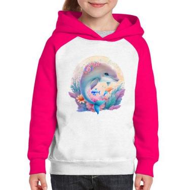 Imagem de Moletom Infantil Golfinho Fofo - Foca na Moda, Branco, Rosa, 14