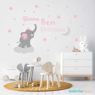 Imagem de Adesivo De Parede Decoração Quarto De Meninas Elefante Frase - pinkie