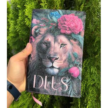 Imagem de Bíblia 100% Glitter Leão Deus Pai com harpa e índice - Cpp
