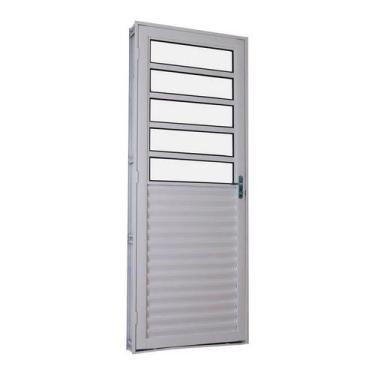 Imagem de Porta de Giro em Aço Mista 215 x 85 x 12 cm Esquerda Branco Prática MM