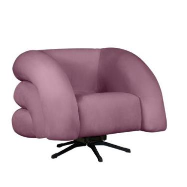 Imagem de Poltrona Decorativa Micheli Base Giratória e Balanço Veludo - Fina Mob