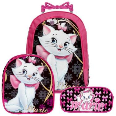 Imagem de Kit Mochila Infantil Escolar Com Rodinhas Gata Marie