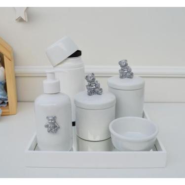 Imagem de Kit Higiene Porcelana Bebê Térmica Bandeja Banho K010 Ursa - Ciranda A
