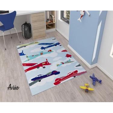 Imagem de Tapete Infantil Avião Decoração Kids 100x140 Antiderrapante - Bia Enxo