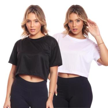 Imagem de Kit 2 Cropped Manga Curta Dry Fit Básico - Brás e Cia, Preto, Branco, 