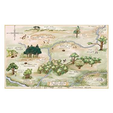 Imagem de Allenjoy Fundo de madeira de cem hectares desenhado à mão com ilustração de urso animal da floresta para crianças de um ano de idade suprimentos de festa de aniversário decoração