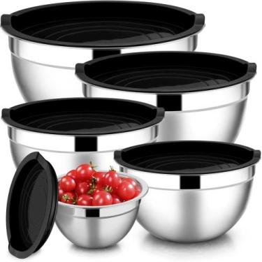 Imagem de Conjunto De 5 Bowls Tigelas De Inox Com Tampa Plástica Kit - ForceInox