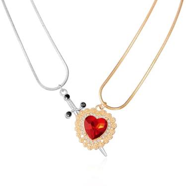 Imagem de Colar punk com pingente de espada de coração de zircónio para casal, colar gótico de coração, adaga em camadas, presente de Dia dos Namorados, extra, Liga de aço, Zircônia cúbica