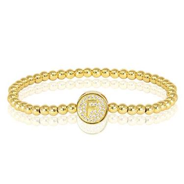Imagem de by you Pulseiras femininas com inicial de 26 letras, berloque redondo, aço inoxidável, ouro, prata, contas, Small, Strass, Strass