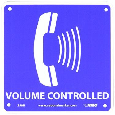 Imagem de NMC Placa gráfica S98R, legenda "VOLUME CONTROLLED", 18 cm de comprimento x 18 cm de altura, plástico rígido, branco sobre azul