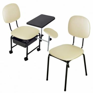 Imagem de Kit Manicure Cadeira Cirandinha + Cadeira de Cliente For-ty (Estofado Pérola Facto Estrutura Preta)