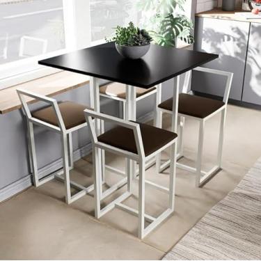 Imagem de Conjunto de Mesa 4 Cadeiras Pequena Estofado Tampo Preto Quadrado Industrial White (Marrom)
