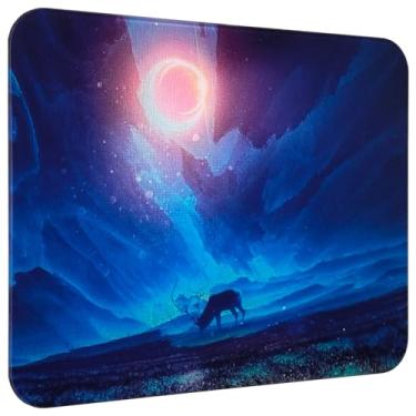 Imagem de Computador Escritório Impermeável Durável Gaming Antiderrapante Espaço Galáxia Veado Rígido Ultra-Suave Vidro Quadrado Mouse Pad Azul Claro