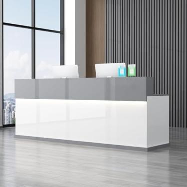 Imagem de Mesa de recepção com balcão, recepção de recepção grande, balcão de recepção de escritório com gavetas bloqueáveis, mesa de balcão de caixa de varejo em pé, branca 3,47 cm x 59,9 cm x 99,8 cm