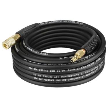 Imagem de YOTOO Mangueira de ar híbrida, mangueira de compressor de ar resistente de 300 PSI, leve, resistente a dobras, flexibilidade para todos os climas, com conexões de ar industriais de 0,6 cm e