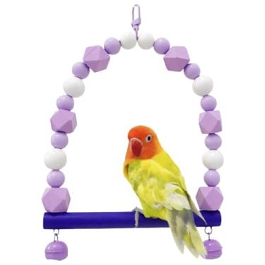 Imagem de Balanço de pássaro de madeira colorido, brinquedo de balanço de periquito com sinos, calopsita, periquito, periquito, suporte de poleiro de conure, acessórios de gaiola de pássaros para equilibrar,