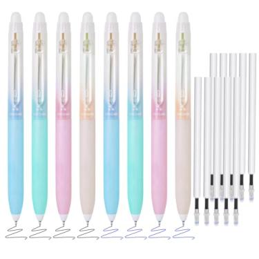 Imagem de BAYTORY Canetas de gel apagáveis retráteis, 4 peças azuis e 4 peças pretas e 10 refis pretos, 0,5 caneta de tinta de ponta fina com borrachas, escrita suave para palavras cruzadas (Morandi)