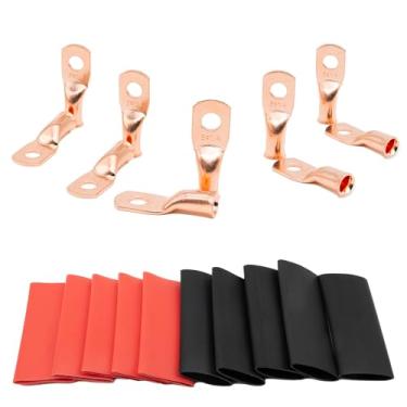 Imagem de MEYOOZIISU 10 peças 6 AWG-1/10.2 cm terminais de fio - terminais de cabo de bateria de calibre 6, conectores de terminal de cobre, terminais de anel, grau marítimo - com 10 peças de tubos