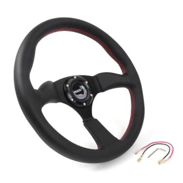 Imagem de WOOTON Volante de Couro Genuíno Preto de 14", Carro Esportivo Universal para Corrida/Rally/Automobilismo/Simulação de Carro