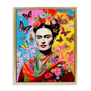 Imagem de Stupell Industries Design de arte de parede em tela flutuante com borboletas excêntricas Frida por Jess Stempel, moldura flutuante dourada, 63 x 78 cm