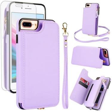 Imagem de Asuwish Capa de celular para iPhone 7plus 8plus 7/8 Plus capa carteira com zíper com protetor de tela de vidro temperado e bloqueio de RFID para cartão de crédito celular i Phone7s 7s + 7+ 8s 8+