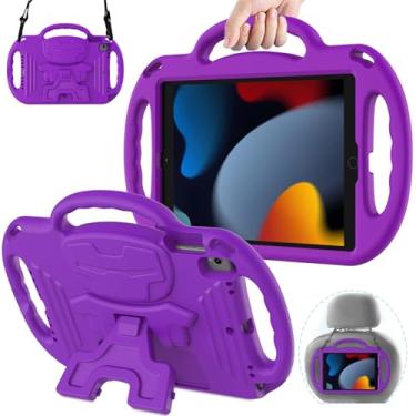 Imagem de AVAWO Capa infantil para iPad 9ª geração 10,2 polegadas 2021 com cordão, iPad 8ª/7ª geração, capa para crianças, à prova de choque, alça de ombro com suporte para iPad 2021/2020/2019, roxa