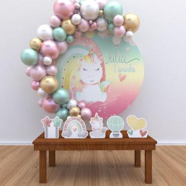 Imagem de Kit Festa Painel Redondo PERSONALIZADO Unicórnio Aquarela- IMPAKTO VIS