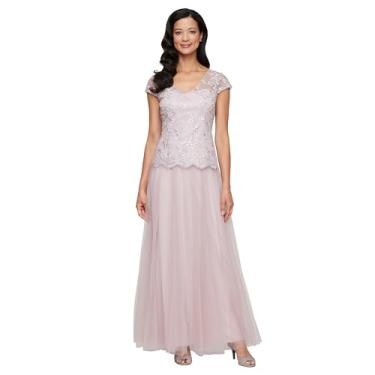 Imagem de Alex Evenings Vestido feminino longo com decote em V bordado para mãe da noiva com mangas cavadas, saia completa (tamanho pequeno e regular), Blush, 50