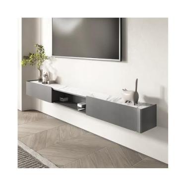 Imagem de Armário de TV Suporte de TV flutuante com 2 gavetas, armário de TV montado na parede, prateleiras flutuantes de bancada de ardósia, console de mídia de entretenimento moderno para sala de estar Armári
