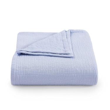 Imagem de Tommy Hilfiger - Cobertor de algodão King, roupa de cama costurada para corrida, cobertor macio de peso médio, antibolinhas e resistente ao desbotamento, ideal para camadas, certificado Oeko-TEX (azul