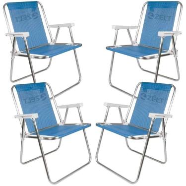 Imagem de Cadeira de Praia e Piscina Alta em Alumínio 4 Unidades Azul ZELT