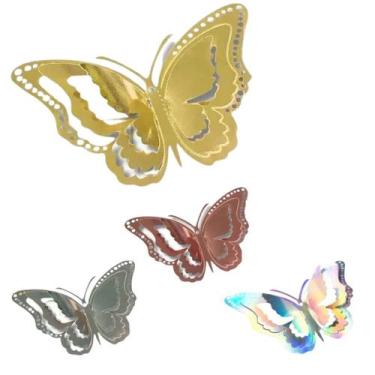 Imagem de Aplique Decorativo Borboleta 3D - 12 Unidades - Extra Festas, Prata
