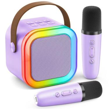 Imagem de Máquina de Karaokê Portátil Bluetooth Peski com 2 Microfones - Roxa