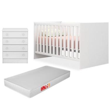 Imagem de Quarto de Bebê Cômoda 777 e Berço 1344 Doce Sonho com Colchão Branco -