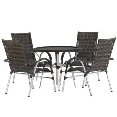 Imagem de Kit 4 Cadeiras Vênus Alumínio e Mesa Tampo Tramado Para Jardim Trama O