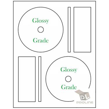 Imagem de 100 etiquetas de CD/DVD compatíveis com Memorex de rosto completo. Estilo pequeno central. Total de 100 etiquetas de CD brilhantes com coluna e etiquetas de capa. Funciona somente em impressoras a jato de tinta.