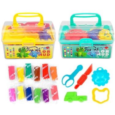 Imagem de 2 Maletinhas de Massinhas Brinquedo Infantil Didático 19 Peças para Brincar de Massinha