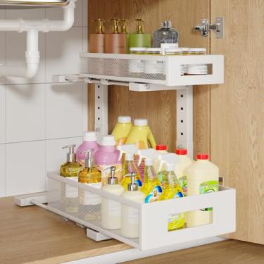 Imagem de 1 pacote - 31 cm-17,12 (A) organizador de armazenamento sob a pia, grande prateleira de 2 camadas elegante de malha para organização de armários de cozinha e banheiro, design em forma de L e altura