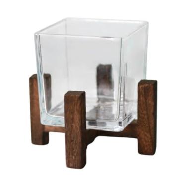 Imagem de Fenteer Vaso de flor Central peça de casa Uncadeamento de presente Elegância com base de madeira simples transparente