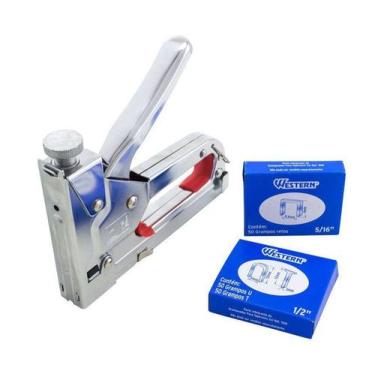 Imagem de Grampeador Tapeceiro Manual em Metal 3x1 + Grampos - Western