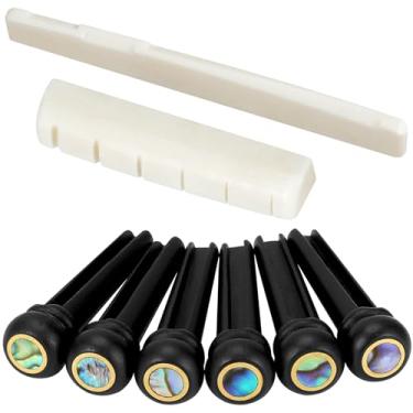 Imagem de Blisstime 6 Cordas Guitarra Acústica Bone Bridge Sela e Porca e 6 Pinos de Ponte de Guitarra Ébano