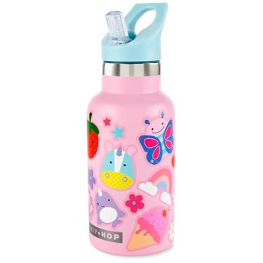 Imagem de Skip Hop Garrafa infantil de aço inoxidável com adesivos, canudo 364 g rosa
