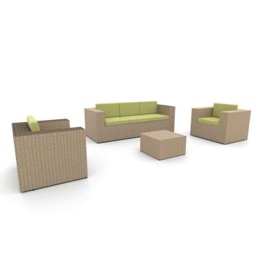 Imagem de Conjunto de Sofá Fibra Sintética Taipa Cidade do Cabo - 1 Sofá 3L + 2 Poltronas + 1 Mesa Centro - Lisato Verde Claro