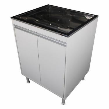 Imagem de Tanque De Lavanderia Em Inox 46l Com Balcão 2 Portas 100%Mdf Branco