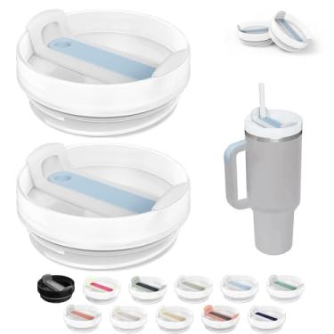 Imagem de Tampa de copo de 1,18 l compatível com Stanley Quencher, 2 pacotes de capas de copo de aço inoxidável resistentes a derramamentos adequadas para Stanley e mais café (azul claro)