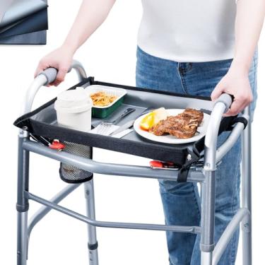 Imagem de BAGSFY Bandeja de andador para andadores dobráveis com suporte de copo – Mesa rígida para idosos, fácil instalação, acessório de ajuste universal para refeições, bebidas, leitura, laptop